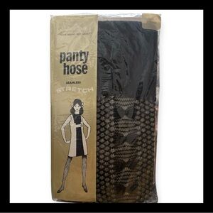 1960’s Mod Jet Black Fishnet Net Textured Pantyhose, Brand New, Unopened